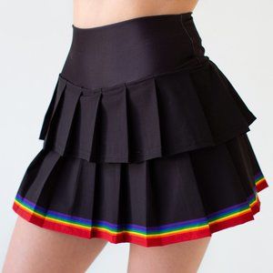 Black Pleated Skorts with Rainbow Trim